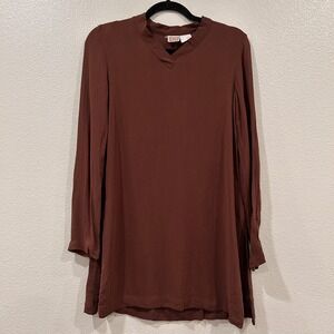 Oilily Brown Rayon V-Neck Long Sleeve Tunic High Side Slit Women's Size XS